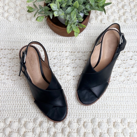 MADEWELL Women’s The Ruthie Crisscross Sandal Leather Black Round Block Heel 6.5 - Picture 3 of 13